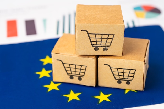 Box with shopping cart logo on EU flag