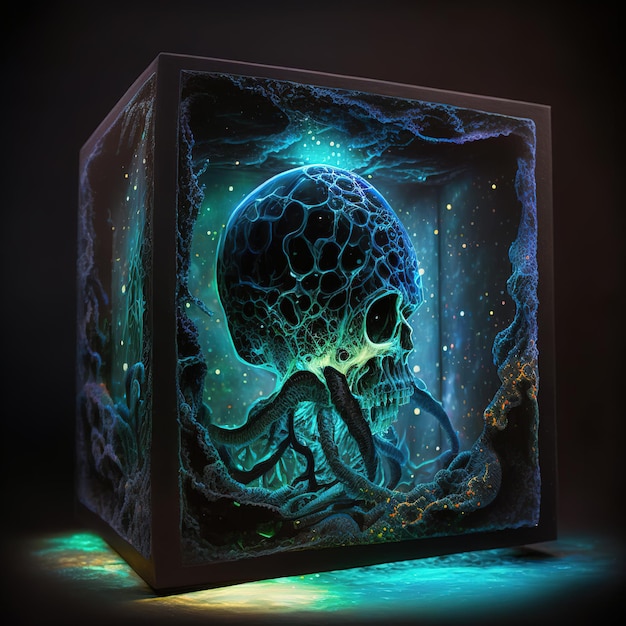 A box with a skull and tentacles on it