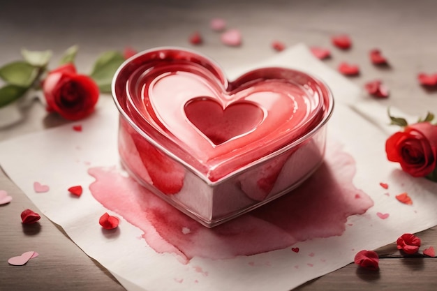 Коробка с вкусными макаронами, розовыми цветами и сердцами на белом фоне Празднование Дня святого Валентина