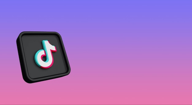 Foto scatola con il logo di tiktok in 3d su uno sfondo viola