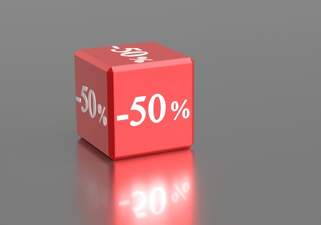 Box with words 50 percent off discount sale