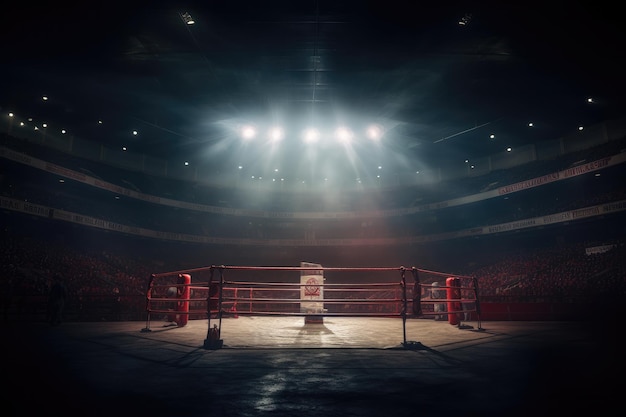 boxer arena Isolated empty boxing ring with light Generative ai
