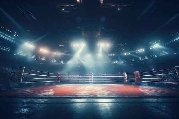 боксерская арена Изолированный пустой боксерский ринг со светом Генеративный искусственный интеллект