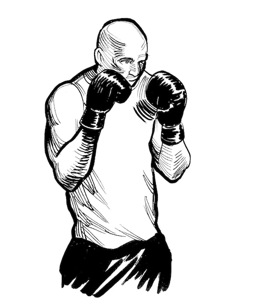 A boxer in a black and white boxing outfit.