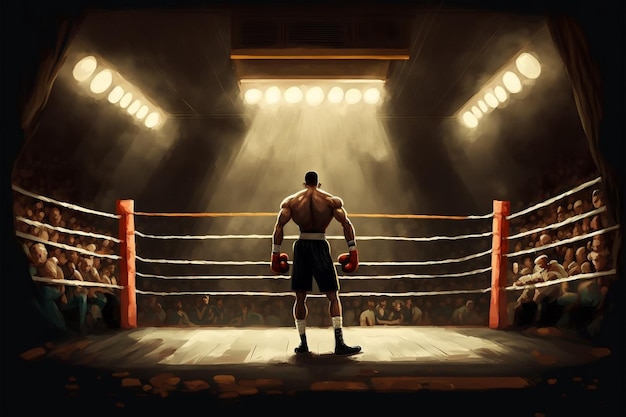 a boxer in a boxing ring with the words " boxer " on the wall.