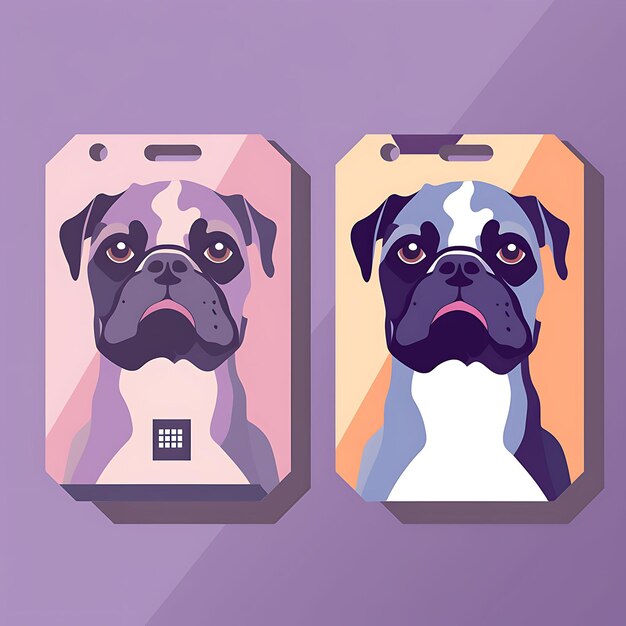 Boxer dog tag card cardstock abstract shapes purple creative 2d vector design collection card flat