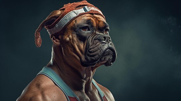 Photo a boxer dog wearing sports gear and headband wallpaper