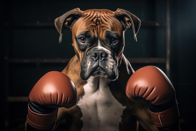 boxer dog with boxing gloves