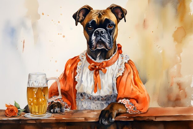 Photo boxer dog with a glass of beer illustration