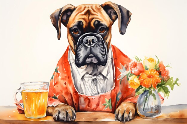 Photo boxer dog with a glass of beer illustration