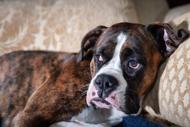 Boxer Hond lekker thuis op de bank