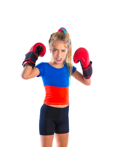 boxer kid blond girl with funny boxing gloves