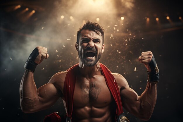 Photo boxer man with a championship belt