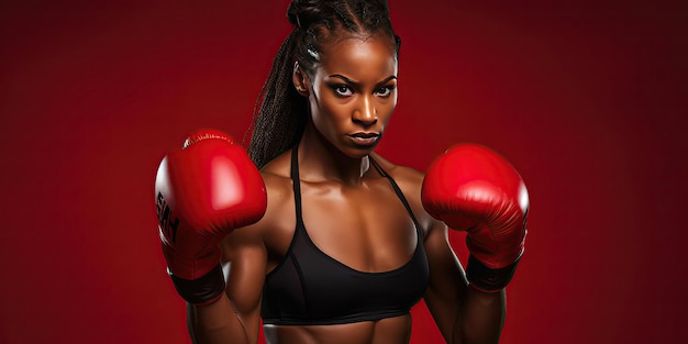 Photo boxer practicing her punches in a studio