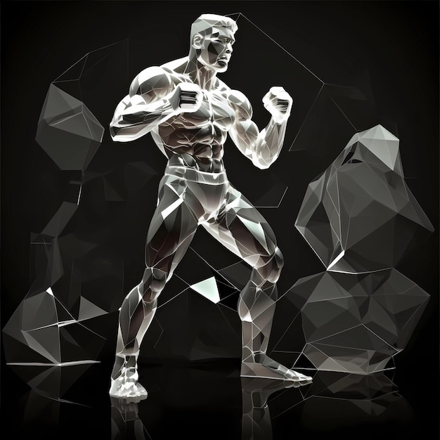 Boxer staat in pose klaar om te vechten veelhoekige illustratie