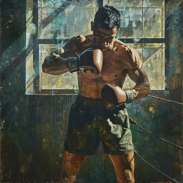 boxer warming up with shadowboxing in the ring