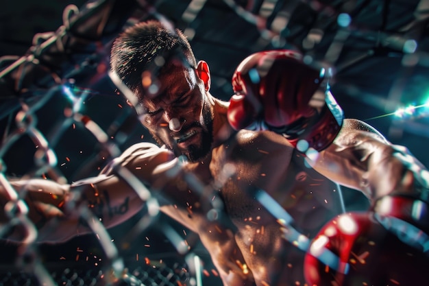 Photo a boxer with a tattoo on his chest is in the ring