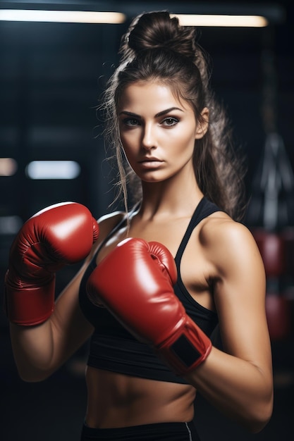 Boxer woman posing with boxing gloves