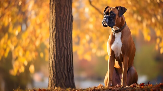 Boxerhond in het herfstbos