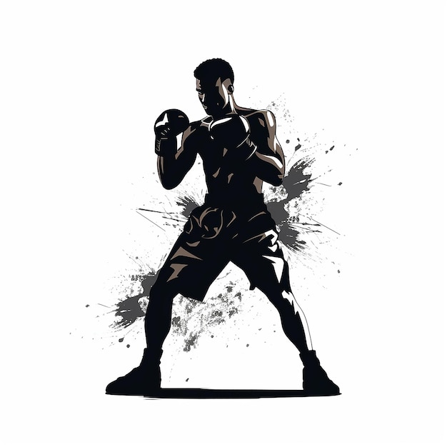 a boxers boxing pose in white background