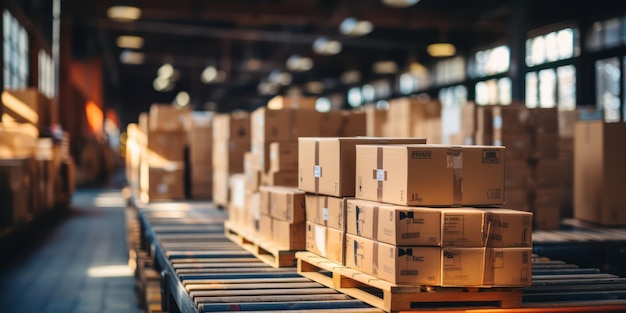 Boxes Aligned on Rack in Warehouse