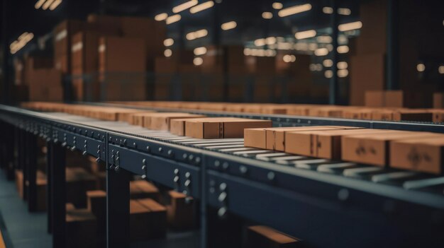 Boxes On Conveyor Belt Created with AI