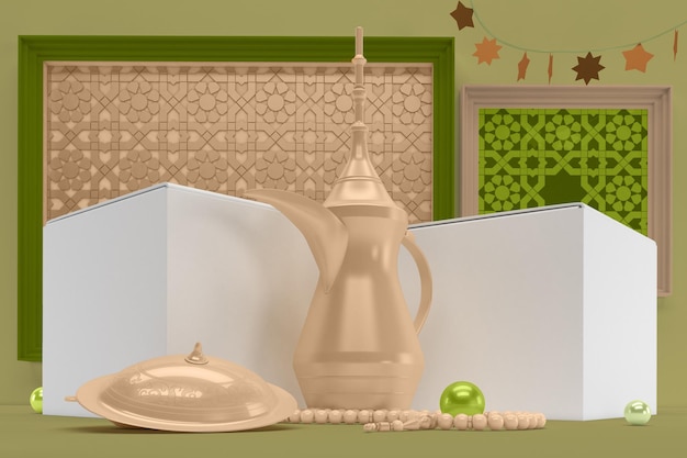 Boxes and Islamic Frame Front Side In Eid Themed Background