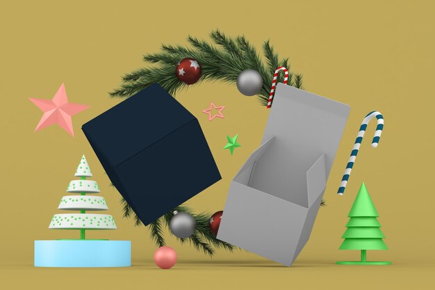 Boxes Perspective Side In Christmas Themed Background