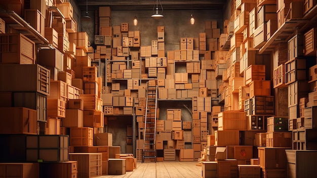 Boxes on shelves in the warehouse