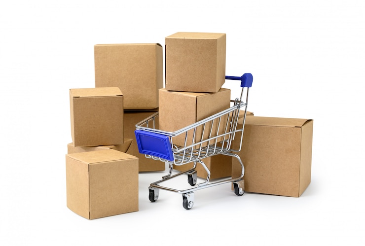 Photo boxes in a trolley  on white