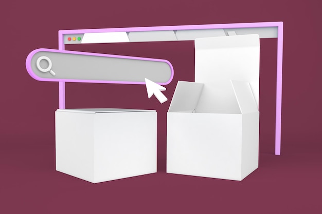 Boxes and Website Icons Perspective Side In Pink Background