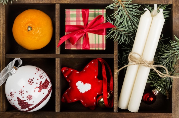 Boxes with gifts for Christmas on dark