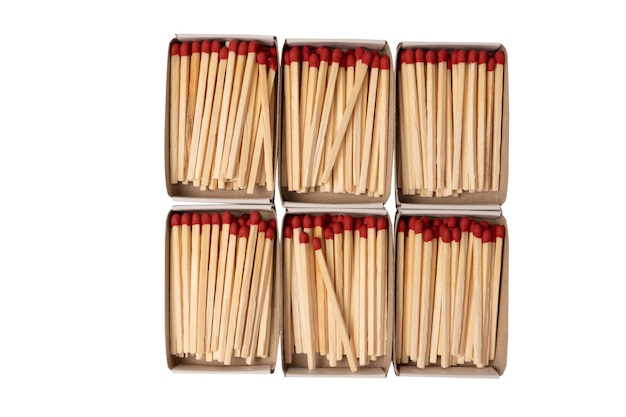 Boxes with new matchsticks as a background Top view