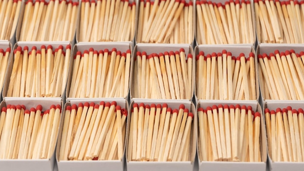 boxes with new matchsticks as a background top view