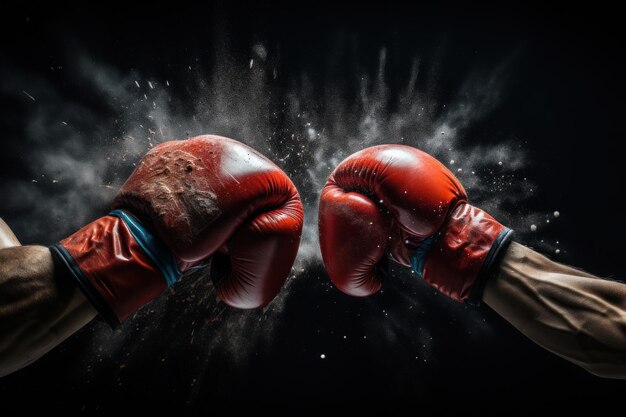 Photo boxing gloves collision in action dynamic sports closeup