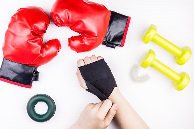 Boxing gloves and paw