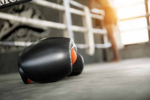 Boxing gloves on ring.