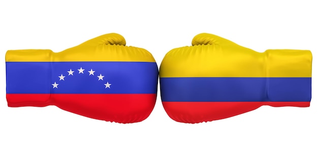 Photo boxing gloves with columbia and venezuela flags governments conflict concept 3d rendering