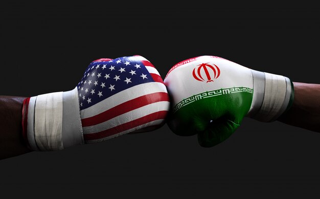 写真 eeuuとイランの旗が付いているボクシンググローブ