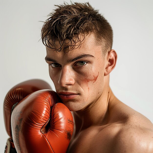 Photo boxing player portrait in white background