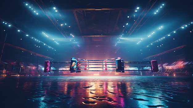 Boxing Ring In Arena Empty professional boxing Ai Generative