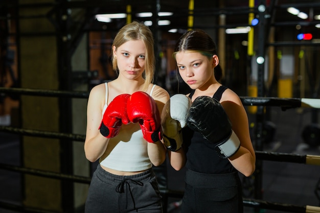 boxing in the ring of two active young women