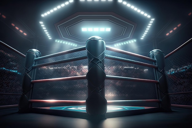 A boxing ring with a boxing ring in the background