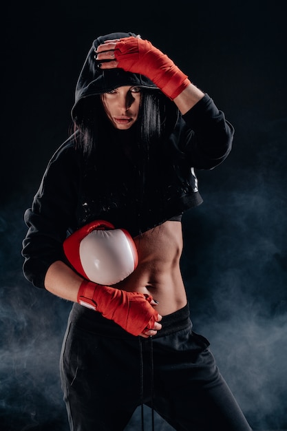 Boxing woman before fight