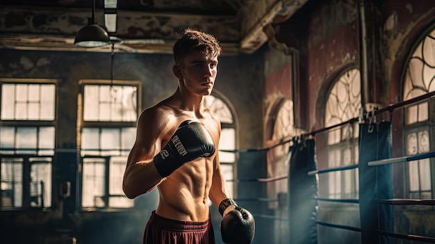 ボクシング トレーニング若い男古い建物でトレーニング物理的な運動の戦いとトレーニング