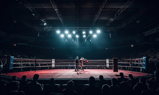 Foto boxwedstrijd in een donkere arena