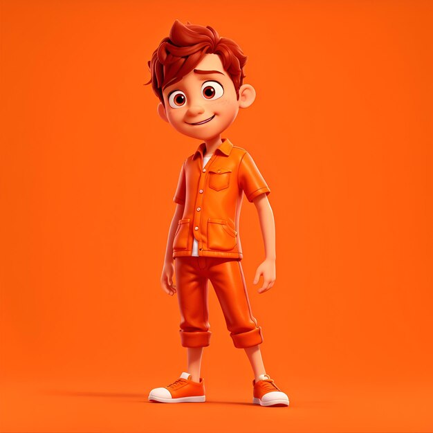 Boy 3d cartoon character Orange Background