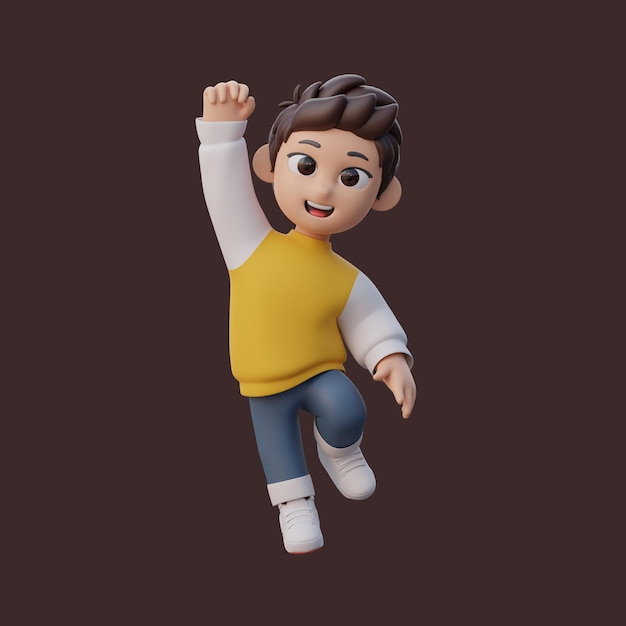 Boy 3D Character op rode achtergrond Boy Lifting Pencil 3D Character