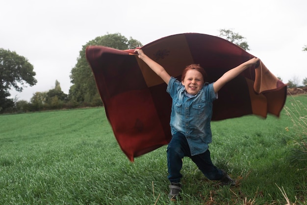 Boy 9 years old in the field