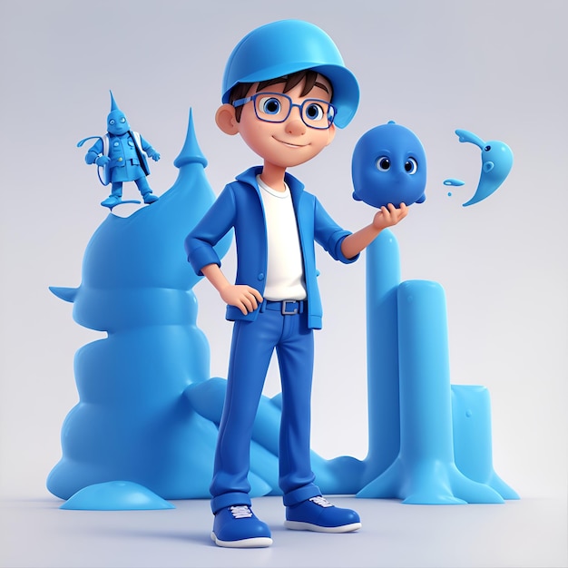 Photo boy architect 3d cartoon blue background